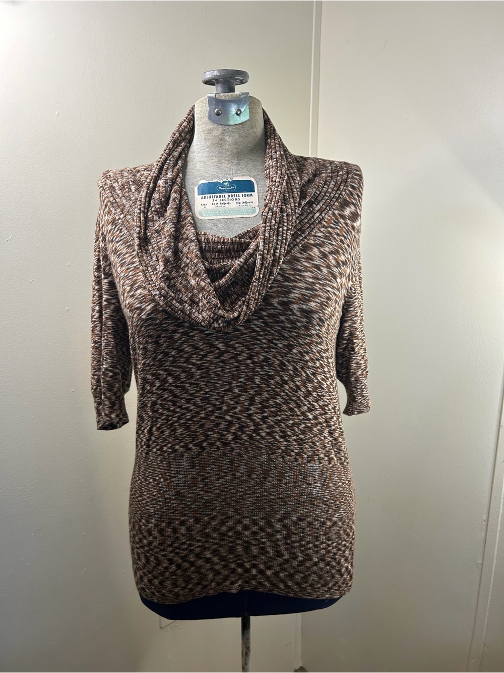 Brown 1/2 Sleeve Sweater with Cowl Neck